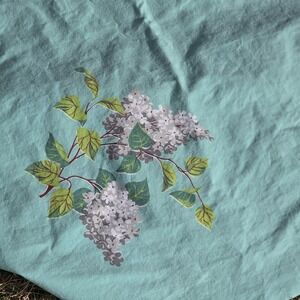 RARE‎ Spring Lilacs Aqua Turquoise Pastel Vintage Tablecloth Wilendur 48x52 1950